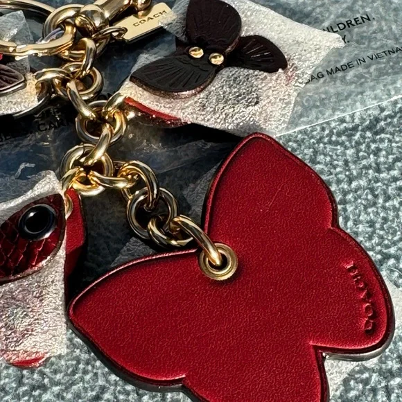 NWT Coach Butterfly Keychain - Red and Gold - Picture 4 of 7